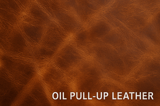 Rich brown oil pull-up leather texture with natural creases and sheen