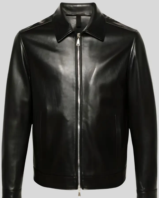 Front view of Jackson Black Slim Fit Leather Racer Jacket