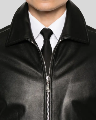 Close-up of Jackson Black Slim Fit Leather Racer Jacket collar