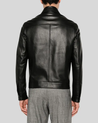 Jackson Black Slim Fit Leather Racer Jacket back view
