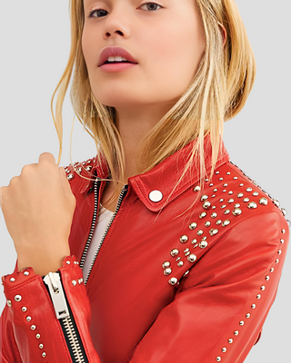 Fiadh Red Studded Leather Jacket 3
