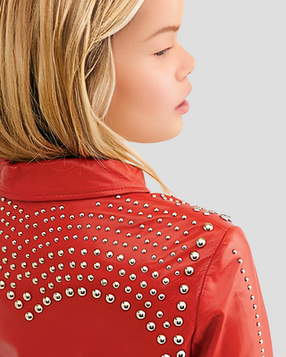 Fiadh Red Studded Leather Jacket 4
