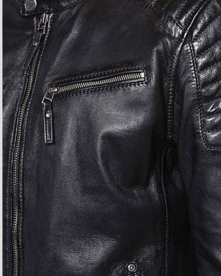 Greg Black Leather Racer Jacket 4