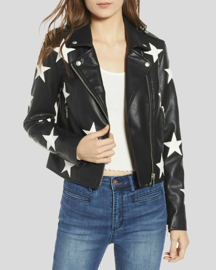 Midnight Allure Leather Star-Embellished Jacket