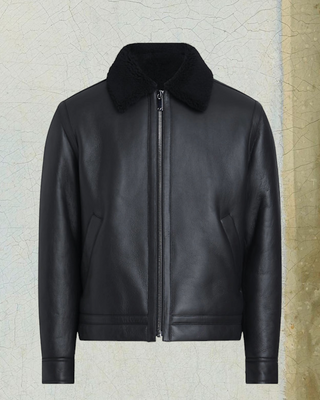 a black leather jacket with a black collar