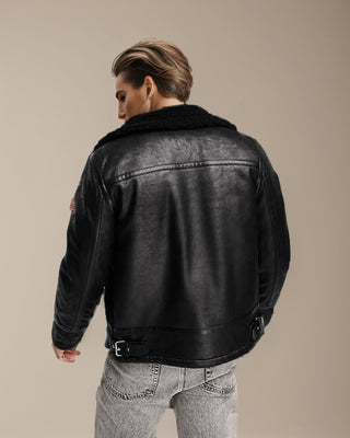 Men's Zayn Sherling Biker Leather Jacket back view