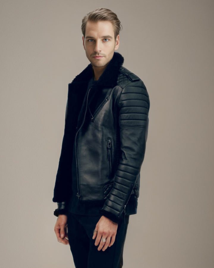 Arsalan Shearling Biker Quilted Leather Jacket