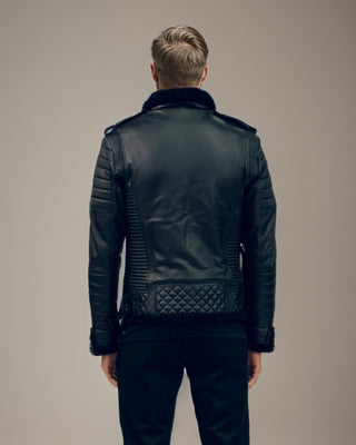 Back view of Arsalan Shearling Biker Leather Jacket