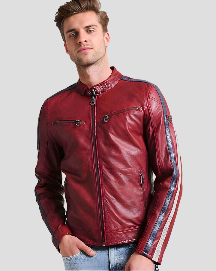 StevenRedCafeRacerLeatherJacke