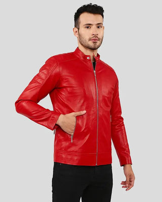 Declan Red Racer Leather Jacket side view