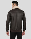 Knox Brown Bomber Leather Jacket with Removable Collar
