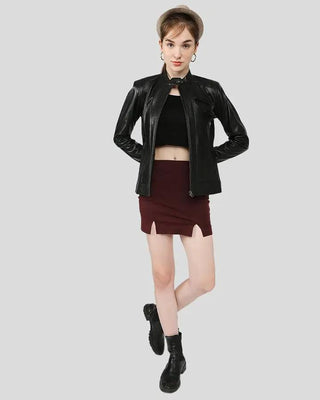 Full outfit with Calista Black Racer Leather Jacket