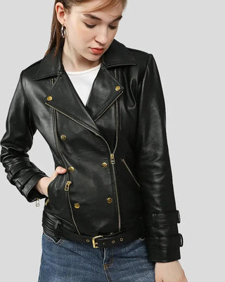 Willow Black Biker Leather Jacket front view