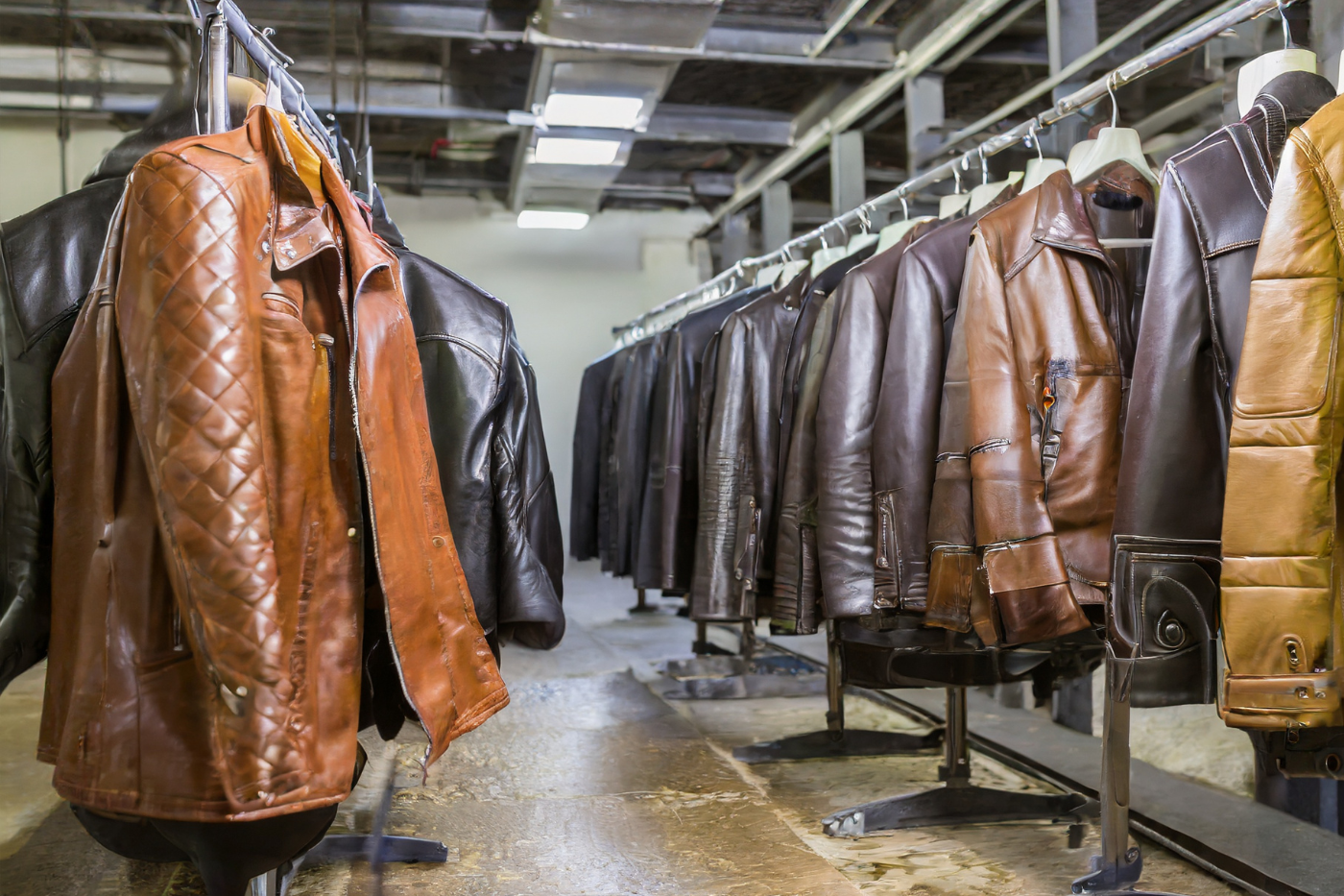 Heavy Leather Jackets Hanging