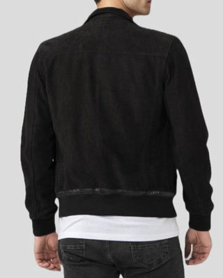 Men's Luxe Noir Black Suede Bomber Leather Jacket – view 2