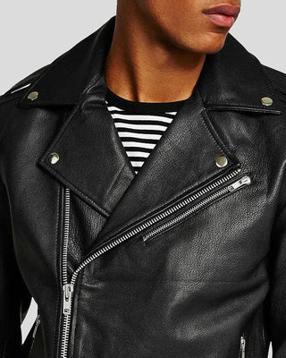 Men's Anson Black Biker Leather Jacket – view 3