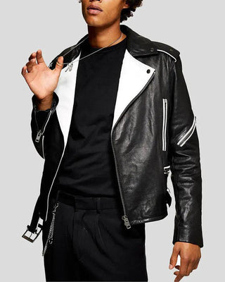 Men's Colvert Black & White Motorcycle Leather Jacket