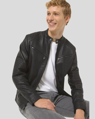 Men's Claiborn Black Cafe Racer Leather Jacket