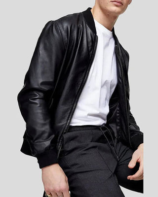 Men's Oliver Black Bomber Leather Jacket – view 2