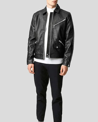Men's Benn Black Motorcycle Leather Jacket – view 2