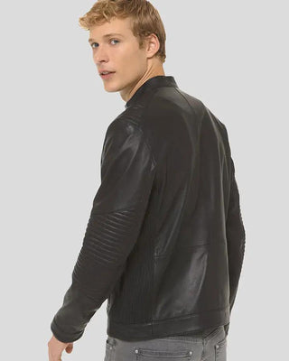 Men's Claiborn Black Cafe Racer Leather Jacket – view 2