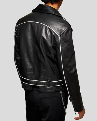 Men's Colvert Black & White Motorcycle Leather Jacket – view 2
