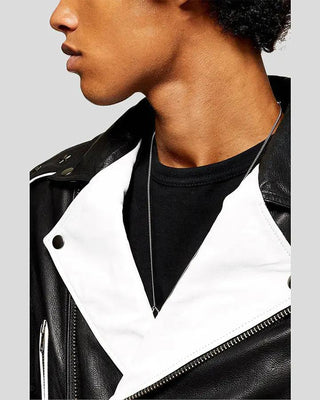 Men's Colvert Black & White Motorcycle Leather Jacket – view 3