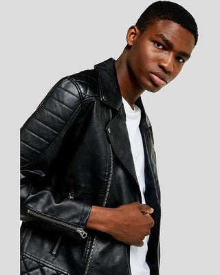 Men's Alpha Black Biker Quilted Leather Jacket – view 3