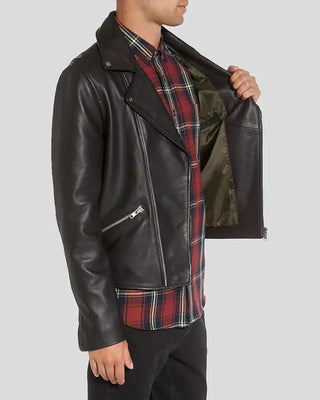 Men's Caden Black Biker Leather Jacket – view 3