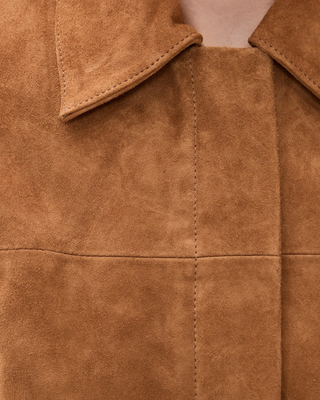 Kelly Cropped Tan Suede Jacket with Flap Pockets