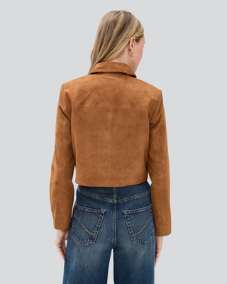 Kelly Cropped Tan Suede Jacket with Flap Pockets