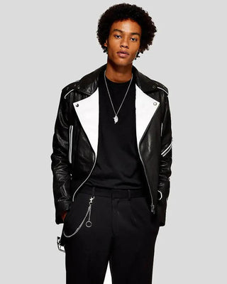 Men's Colvert Black & White Motorcycle Leather Jacket – view 4