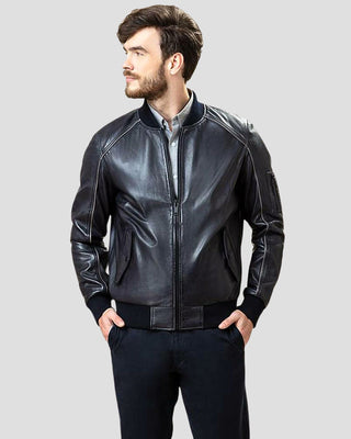 Men's Abramo Black Bomber Lambskin Leather Jacket