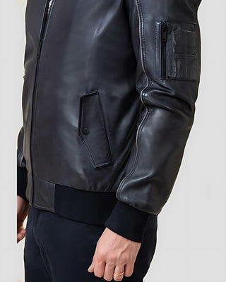 Men's Abramo Black Bomber Lambskin Leather Jacket – view 3