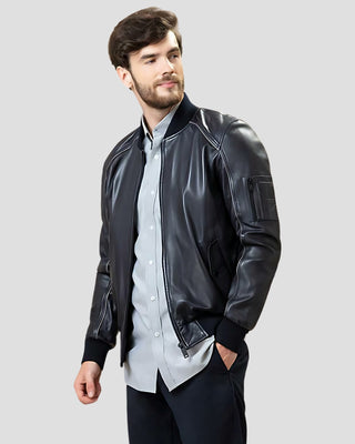 Men's Abramo Black Bomber Lambskin Leather Jacket – view 4
