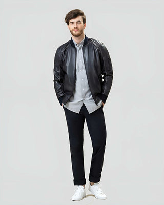 Men's Abramo Black Bomber Lambskin Leather Jacket – view 5