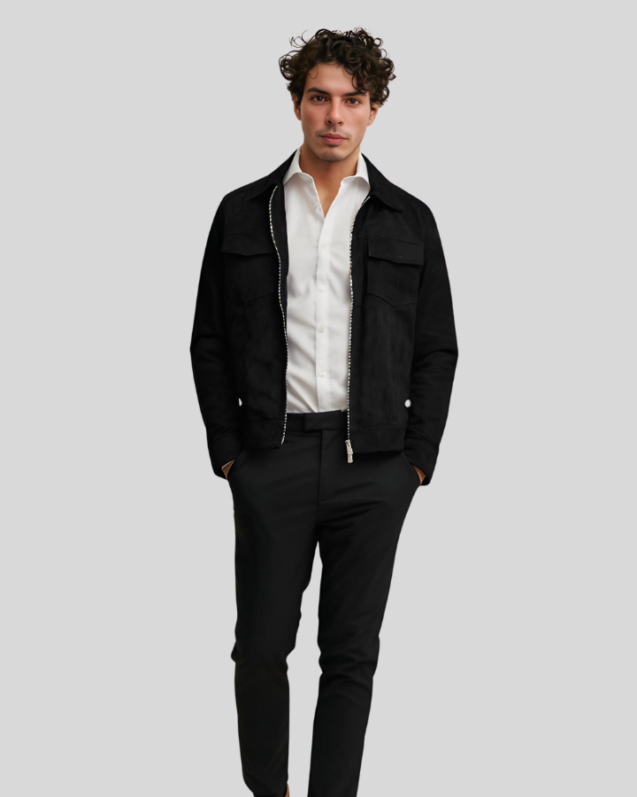 Alexander Black Suede Leather Jacket with Double Front Pocket 1