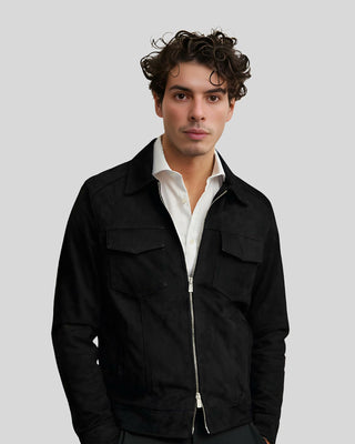 Men's Alexander Black Suede Leather Jacket with Double Front Pocket