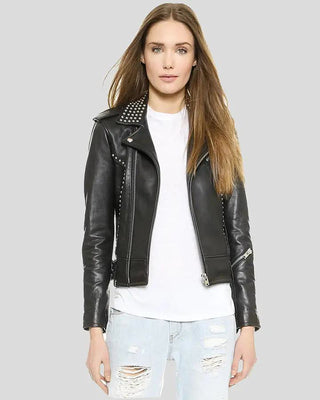 Women's Amia Black Studded Leather Jacket