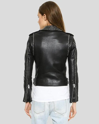 Women's Amia Black Studded Leather Jacket – view 2