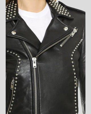 Women's Amia Black Studded Leather Jacket – view 5