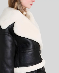 Ariana Shearling Lined Black Aviator Jacket