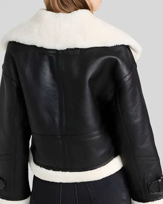 Women's Ariana Shearling Lined Black Aviator Jacket – view 4