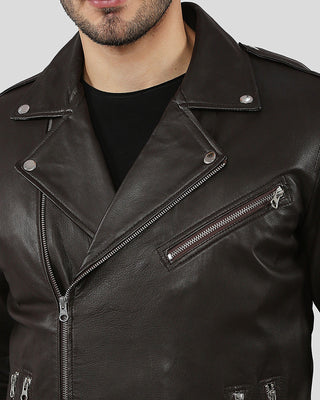 Men's Arlo Brown Motorcycle Leather Jacket – view 4