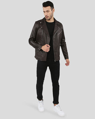 Men's Arlo Brown Motorcycle Leather Jacket – view 7