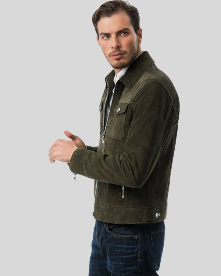Men Atlas Olive Green Leather Jacket - Men Atlas Olive Green Leather Jacket -