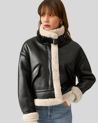 Aviator Classic Sherpa-Lined Shearling Black Flight Leather Jacket 4
