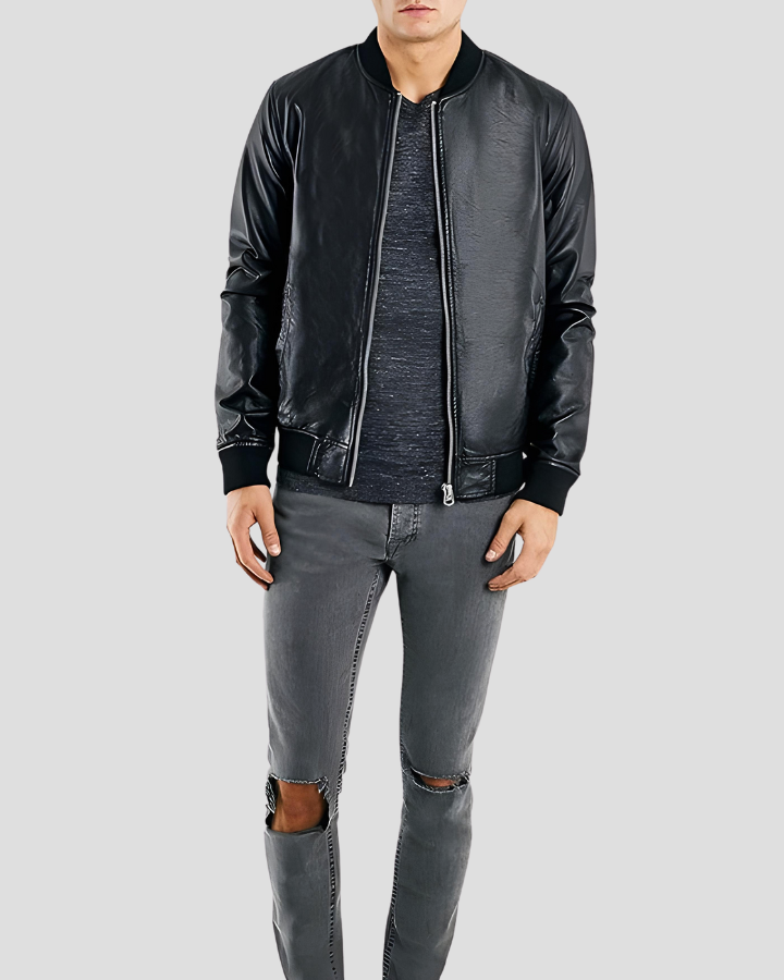Bailei Black Bomber Leather Jacket 4