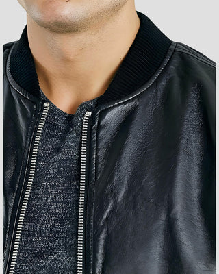 Men's Bailei Black Bomber Leather Jacket – view 3