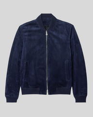 Baris dark blue suede bomber jacket front view